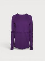 Iksplor purple merino wool long sleeve nursing top with thumb holes and discreet breastfeeding access #color_huck-it-berry