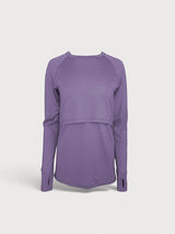 Iksplor purple merino wool long sleeve nursing top with discreet access and thumb holes for outdoor activities. #color_lilac