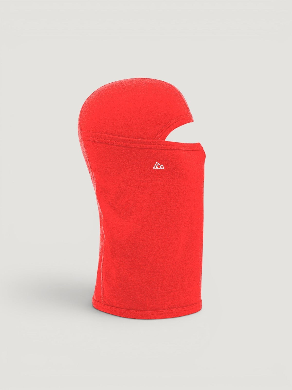 Iksplor bright red merino wool balaclava with a ponytail opening, providing full head and neck coverage. #color_campfire