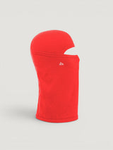 Iksplor bright red merino wool balaclava with a ponytail opening, providing full head and neck coverage. #color_campfire