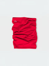 Iksplor red merino wool neck gaiter with a small white mountain logo, versatile for face or head covering. #color_campfire