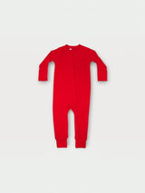 Iksplor vibrant red merino wool infant zip romper with long sleeves and full-length front zipper for easy dressing. #color_campfire