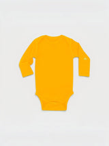 Iksplor baby long-sleeve bodysuit in bright yellow merino wool with a small mountain logo on the sleeve. #color_yellowstone